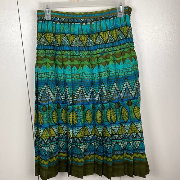 Intriguing Threads Skirt Size 4 Pleated Lined Green Southwest Print Polyester - Picture 1 of 8